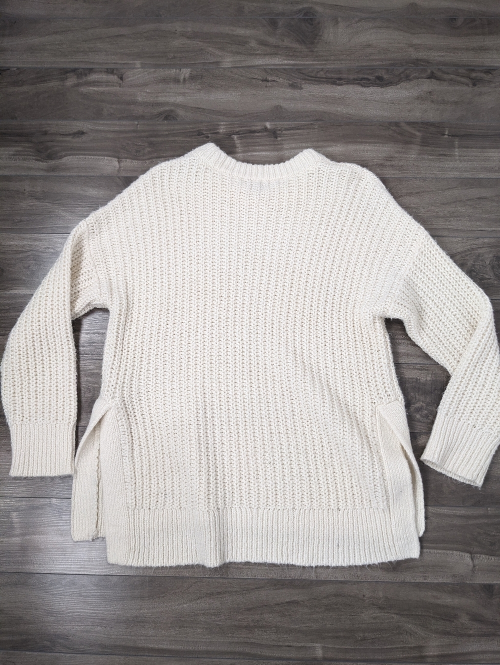 Aerie Women's Knit Crewneck Sweater Oversized Cream Tunic Size Small